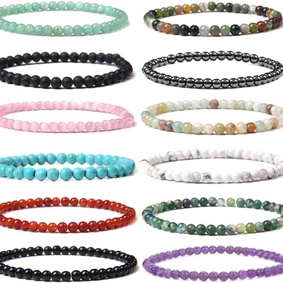 12 Pieces Gemstone Energy Bracelets Unisex Stretch Beaded Jewelry Set - Picture 1 of 7